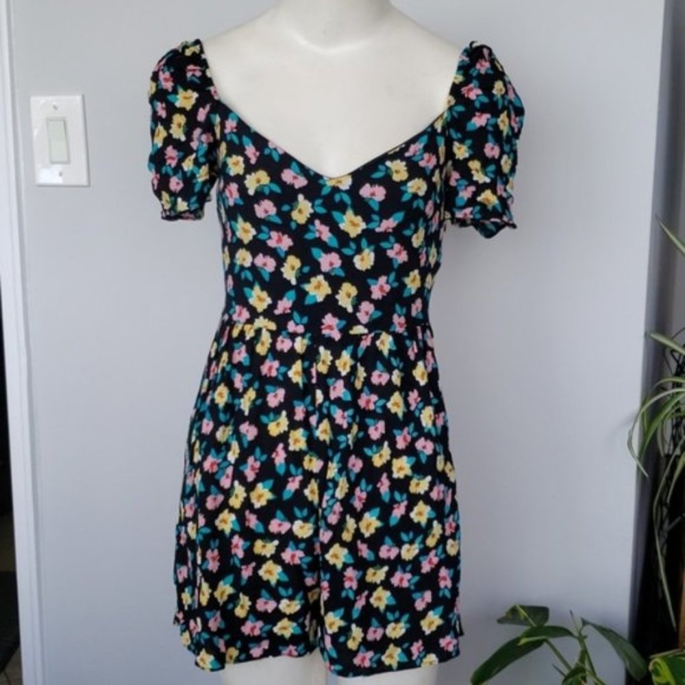 Zara black pink yellow blue floral romper